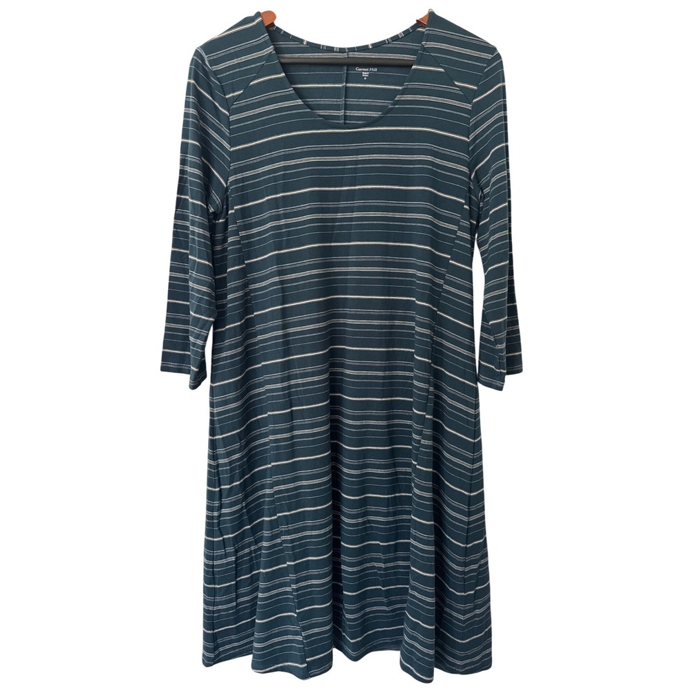 Garnet Hill 3/4‎ Sleeve Striped Seamed Knit Trapeze Dress Size Medium